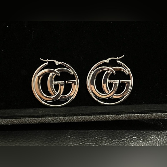 Fashion Jewelry Silver Interlocking GG Hoop Earrings